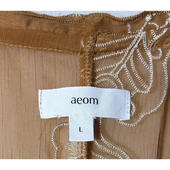 Aeom Coatigan Womens Large Brown Embroidered Sheer Kimono Butterfly Floral - Picture 4 of 11